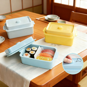 Boîte à bento rectangulaire de style japonais, boîte à lunch en plastique avec couvercle, simple couche, pour sushis et conservation des aliments - Product Image 1