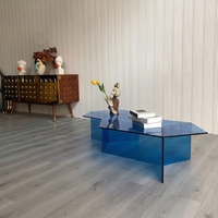 Table d'appoint hexagonale en acrylique de designer moderne, transparente et personnalisable, pour la vente en gros aux fabricants de meubles domestiques
