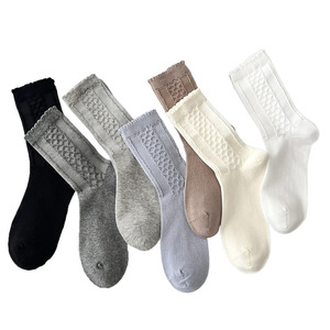 Women's Pure Cotton Mid-Calf <b>Socks</b> Seamless Breathable Solid Color Casual Style - Product Image 5