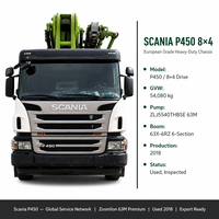 Camión Bomba de Concreto Usado Zoomlion 63m Scania P450 8x4 con Pluma de 6 Secciones, Camión Bomba de Concreto Zoomlion ZLJ5540THBSE 54080kg