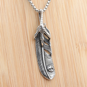 <b>Feather</b> Pendant Stainless Steel Men's Punk Retro Animal Wing <b>Necklace</b> Fashion Jewelry - Product Image 1