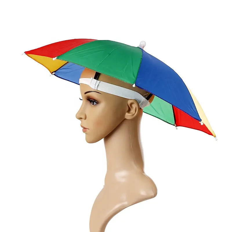 屋外レインボーヘッドバンド傘、旅行用サンシェード傘帽子、釣り用ポータブル小さな傘