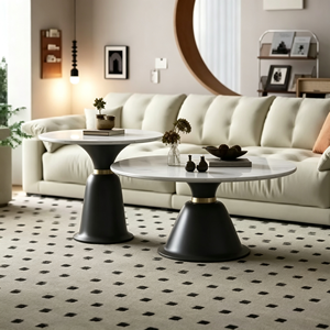 Modern Black Base Round <b>Nesting</b> <b>Coffee</b> <b>Table</b> <b>Set</b> Marble Top Light Luxury Living Room Hotel Center Side <b>Table</b> - Product Image 4