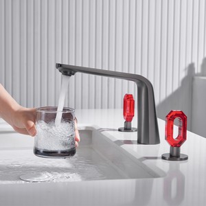 Full Brass Modern 3 Holes Bathroom Basin Faucet Luxury <strong>Crystal</strong> <strong>Knob</strong> Dual Handle Ceramic Valve Core Cold Hot Water Tap - Product Image 3
