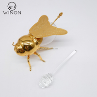 Pot à sucre, sel ou bonbons en métal, design classique, plaque dorée en forme d'abeille, décoration de table spéciale, artisanat métallique pour restaurant, avec cuillère