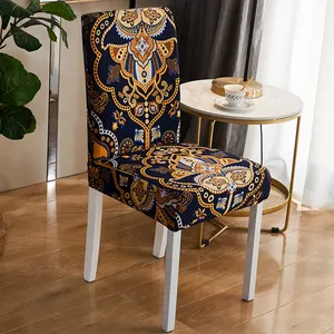 New Spandex Stretch Short Dining Room Chair Covers Printed Chair Seat Protector Slipcover For Home Party