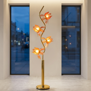 Bulk Supply Elegant Lotus <b>Floor</b> Light, S-shaped Gold Frame, Semi-transparent Acrylic <b>Shade</b>, Decor <b>Lamp</b> <b>for</b> Penthouse - Product Image 2