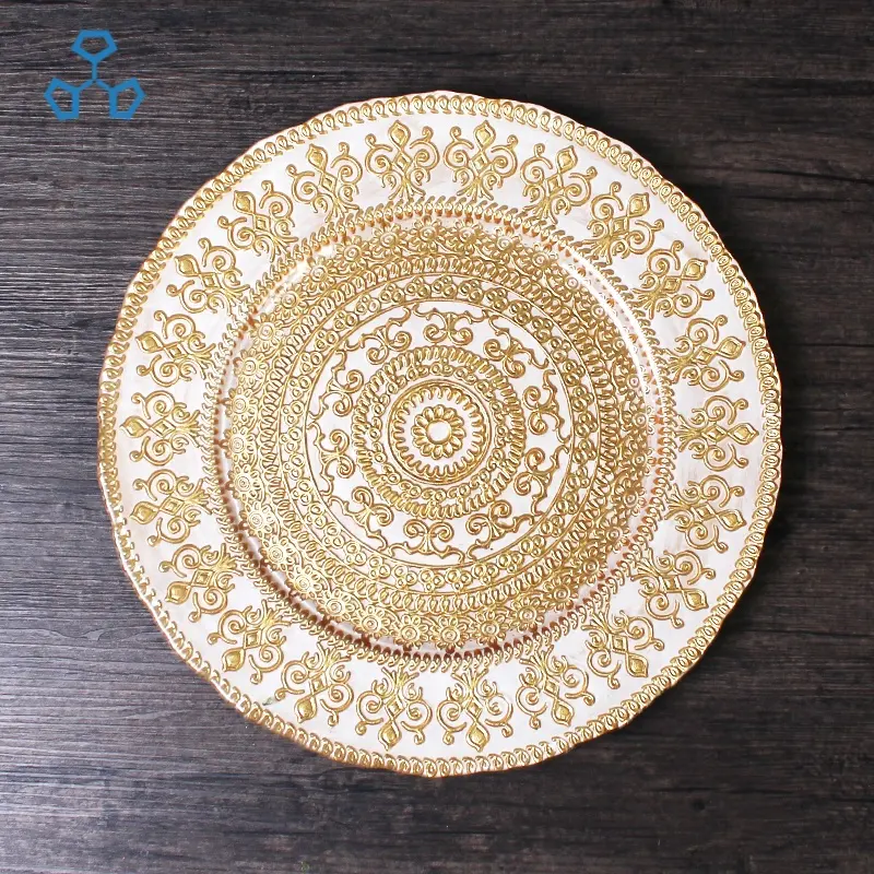 Wholesale Handmade Creative Modern Sustainable Lead-free Crystal 13 Inch Dish Gold Glass Charger Plates