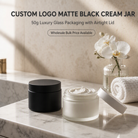 Pot en verre noir mat personnalisé avec logo, 50g 2oz, à parois droites, pour crème cosmétique, avec couvercle, pour emballage de soins de la peau, vente en gros