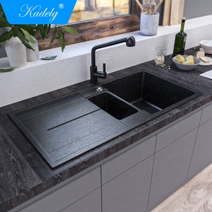 Lavello da <span class=keywords><strong>Cucina</strong></span> in Granito Nero <span class=keywords><strong>a</strong></span> Doppia Vasca con Gocciolatoio <span class=keywords><strong>Due</strong></span> Fori Senza Rubinetto - Product Image 2