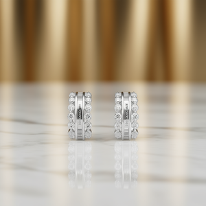 Splendidi Orecchini a Cerchio in Oro Bianco Massiccio 18K con Diamanti Taglio Brillante Rotondo, Incastonatura a Canale, Gioielli di Lusso da Donna per Matrimonio - Product Image 2