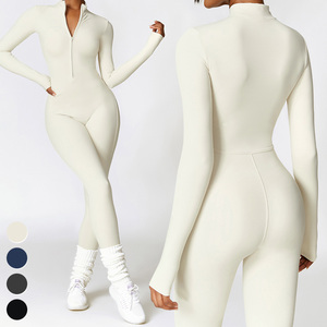 Moda eşofman özel egzersiz kıyafeti Fitness spor Bodysuit uzun kollu polar sıcak tulumlar kadınlar tek parça Yoga tulum - Product Image 6