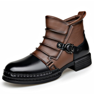 Martin Boot <b>Men</b> Ankle Round Toe Chunky <b>Heel</b> Plush Lining Rubber Outsole Buckle Decoration Anti Slippery Winter Style - Product Image 1