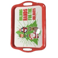 Plateau rectangle en mélamine avec poignée, sachets personnalisés en mélamine, vente en gros, lavable au lave-vaisselle, pour noël, fourniture d'usine,