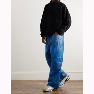 <span class=keywords><strong>Pantaloni</strong></span> Moto Baggy in <span class=keywords><strong>Pelle</strong></span> <span class=keywords><strong>Blu</strong></span> con Pannelli, Gamba Larga, Effetto Invecchiato e Consumato, Vita con Coulisse - Product Image 3