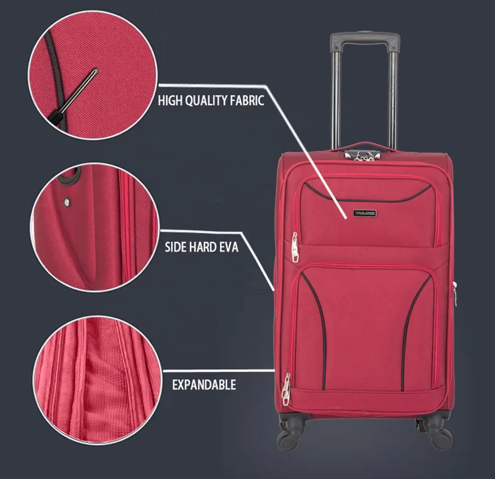 Polyester 4 Wheel Side Eva Luggage Set Fashion Softside Upright Luggage Set Factory Price EVA Luggage Manufacturer