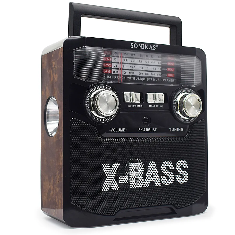 Speaker Bass AM/FM/SW1 SW2 4 BAND RADIO MP3 Player, Baterai 1200 MAh Am Fm Radio Portabel Bawaan dengan Senter