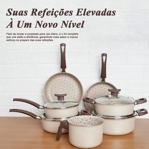 Juego de Ollas y Sartenes Modernas de Cerámica con Revestimiento de Mármol, Tapas de Vidrio, Asas de Baquelita, Antiadherentes, de Aluminio, Aptas para Gas e Inducción, Resistentes al Horno - Product Image 1