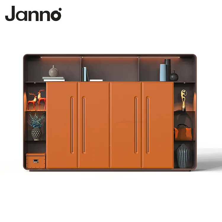 Janno नई आगमन लक्जरी डिजाइन लकड़ी खुले शेल्फ प्रदर्शन फ़ाइल भंडारण चमड़े के कवर कैबिनेट