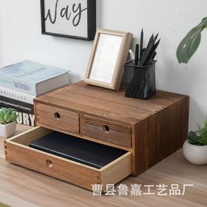Caja de Almacenamiento de Madera para Escritorio, Soporte para Computadora, Organizador de Oficina, Rectangular, Color Retro, Tipo Vertical con Textura de Madera - Product Image 3
