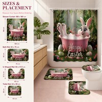 Ensemble de rideaux de douche imperméables et durables à motif floral imprimé numérique 3D pour les vacances de printemps et Pâques, avec 12 crochets pour la salle de bain