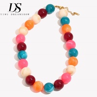 Kalung Manik Bulat Akrilik Dreamshow Multiwarna Biru Peacock Putih Oranye Pink Terang Baja Tahan Karat 316L Berlapis Emas Tahan Air