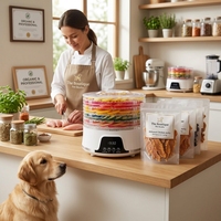 Deshidratador de Alimentos Eléctrico Circular de 5 Bandejas - Máquina para Hacer Snacks y Carne Seca Orgánica - Control Digital - Carcasa de Plástico Libre de BPA - Fabricación OEM/ODM