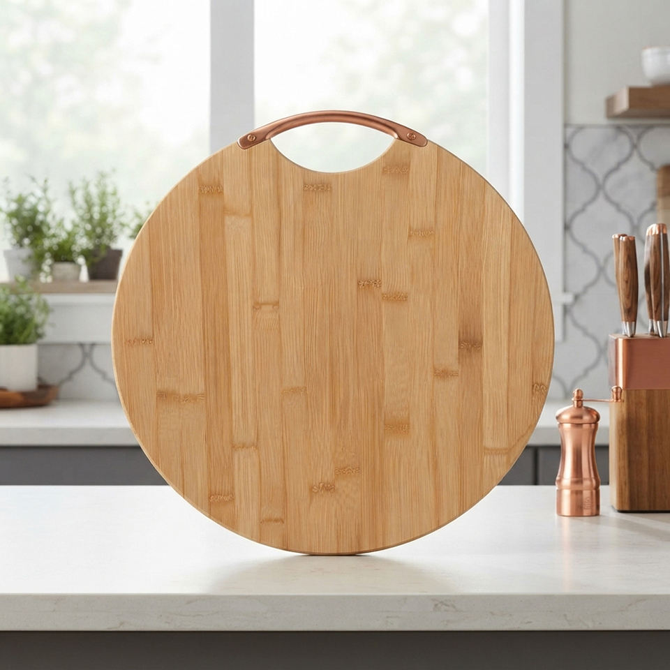 Heavy Duty Round Bamboo Cutting Board Thick Meat Chopping Board with ...