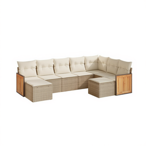 Set Divano da Giardino in Rattan Beige, Arredamento da Esterno con Cuscini in Schiuma ad Alta Densità, Design Contemporaneo Impermeabile - Product Image 1