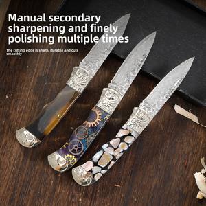 Vendita calda indiano damasco coltello pieghevole portatile auto-difesa campeggio carne/mangiare coltello ad alta durezza lama in acciaio inox - Product Image 3