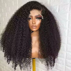 Venditore di capelli crudi senza colla <span class=keywords><strong>Afro</strong></span> crespo <span class=keywords><strong>parrucca</strong></span> riccia in pizzo capelli umani anteriori parrucche donne 250 densità capelli ricci brasiliani per donne nere - Product Image 1