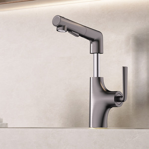 All Copper Pull Out Telescopic Faucet Single Handle Deck <b>Mounted</b> Ceramic Valve Core Basin Faucet - Product Image 2