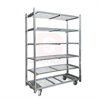Chariot danois galvanisé à chaud à 5 niveaux en treillis métallique, conteneur à roulettes OEM pour le transport en usine, serres, pépinières et fermes de champignons