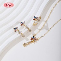 Ensemble de boucles d'oreilles et de bagues en zircon plaqué or 18 carats avec motif floral coloré élégant pour mariage et cadeaux de fête quantité minimale de commande en vrac 6