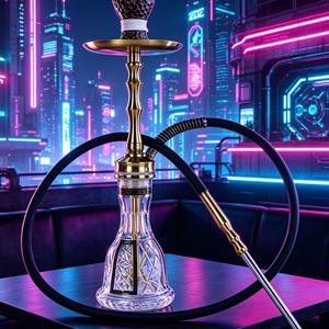 Cachimba de Cristal Dorada Moderna con Base en Tono Latón y Juego de Mangueras para Salón, Bar y Uso Doméstico - Product Image 6