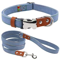 Collier pour animaux de compagnie en jean réglable pour chien, collier pour chat, laisse en cuir pour chien de grande, moyenne et petite taille, ensemble collier et laisse pour chien