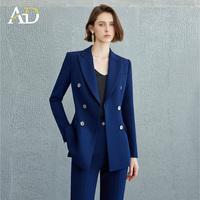 ODM OEM 2024 bleu foncé coupe ajustée bouton avant col en v blazers de bureau d'affaires luxe haut de gamme femmes travail costume et manteaux en gros