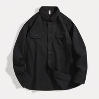 Musim gugur pria kasual lengan panjang kemeja Oxford 100% katun warna Solid kancing dua baris penutup kain kepar gaya bisnis