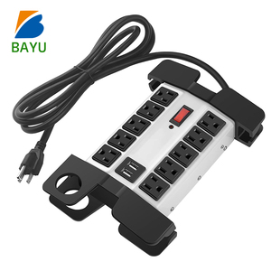 Regleta de alimentación industrial de pared con 10 tomas de CA, resistente, con puertos USB, protector contra sobretensiones de 2700J, cable de extensión de 5 pies, enchufe gris - Product Image 1