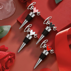 Love Wine <b>Stoppers</b> Silver Metal Sealing Bottle <b>Stopper</b> For Valentine Wedding Gift Red Pink White Black Heart Design - Product Image 1