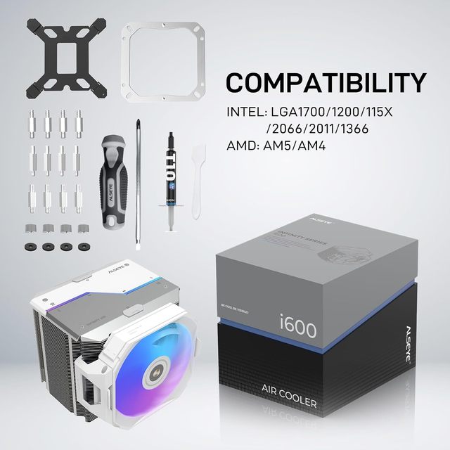 For Infinity I600 Copper Aluminum CPU Cooler Fluid Bearing Dual Tower Hidden Fan Special Koala 120mm ARGB Compatible Intel
