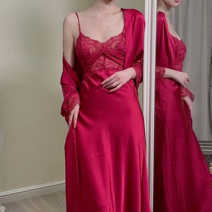Gran oferta, camisón Sexy de encaje para chicas, bata de noche, conjuntos de 2 piezas, pijama de lujo de satén Sexy, traje para mujer, ropa Sexy, pijama para mujer - Product Image 3