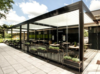 Pérgola de Aluminio para Exteriores, Pérgola Retráctil Motorizada con Rotura de Puente Térmico, Recubrimiento de Fluorocarbono, Impermeable, para Patio y Jardín