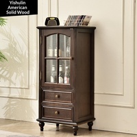 Armoire latérale de style vintage américain/médiéval en bois massif avec portes vitrées pour salle à manger/salon, meuble de rangement pour la maison