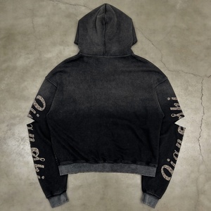 Sweat à capuche zippé pour homme en coton épais gaufré, style streetwear de haute qualité, coupe ample, effet vieilli et délavé à l'acide, avec motifs graphiques - Product Image 2