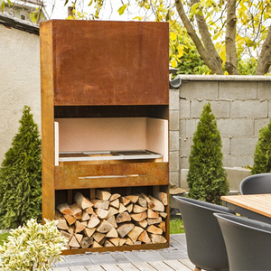 Caminetto Esterno Extra Large in Acciaio Corten, Stufa a Legna in Ghisa Autoportante - Product Image 1