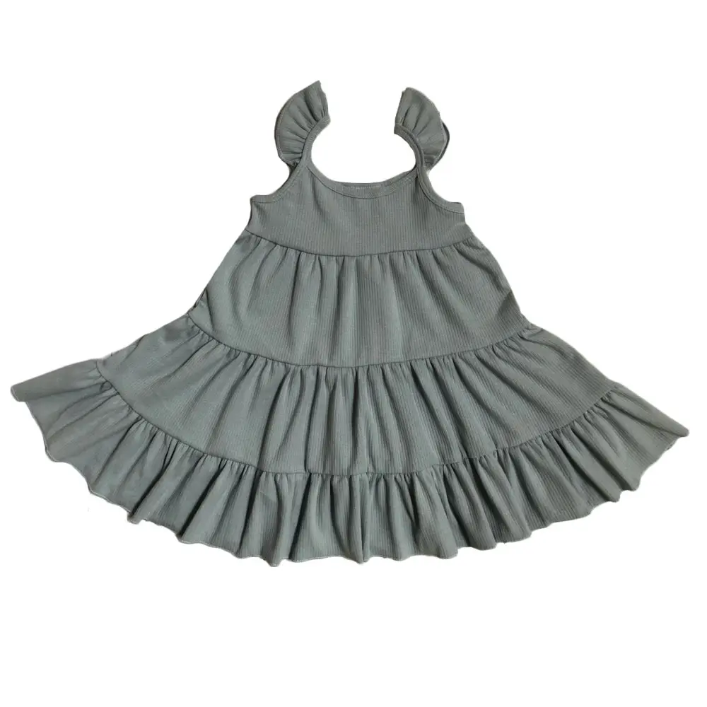Baby Girls Skirt Rib Cotton Sleeveless Halter Ruffle Dress Joint Lovely Straight Vintage Baby Girls Dress