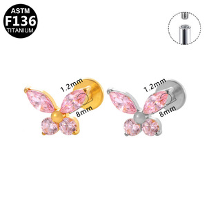 Boucles d'oreilles clous papillon en titane F136 à filetage interne, bijoux de piercing tendance pour femme, accessoire de fête - Product Image 5