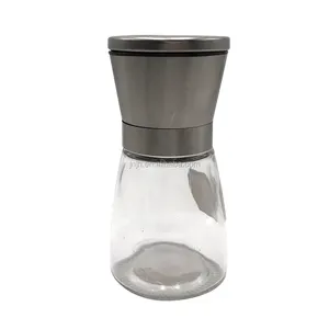 High volume transparency spice salt pepper mills glass bottle with grinder With stainless steel grinding cover