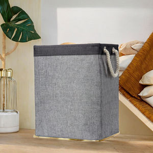 Panier à linge en coton pliable, durable, moderne, grande capacité, design gain de place, multi-usages, avec couvercle, réutilisable - Product Image 3